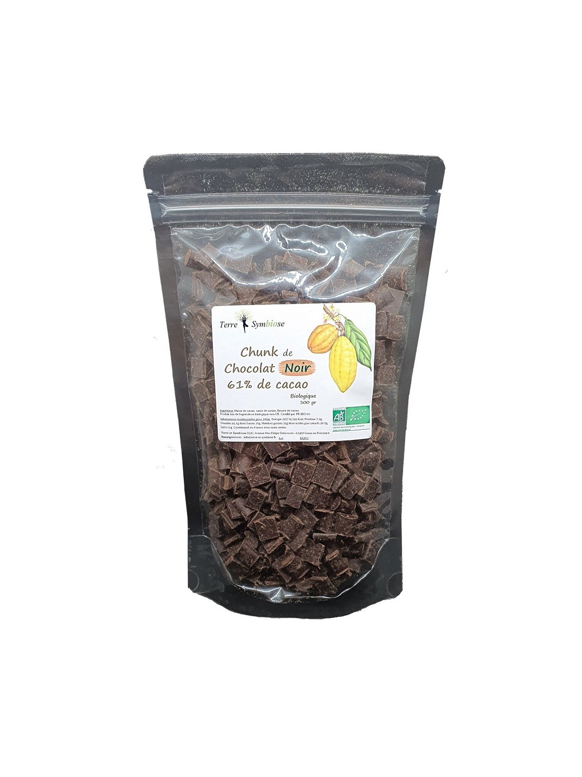300gr - Chunks de Chocolat Noir 61% Biologique