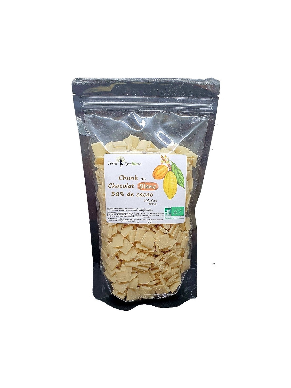300gr - Chunks de Chocolat Blanc 38% Biologique
