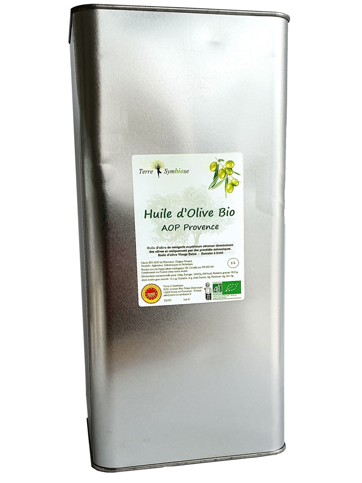 Huile d'olive BIO AOP de Provence Fruité vert - 5 L