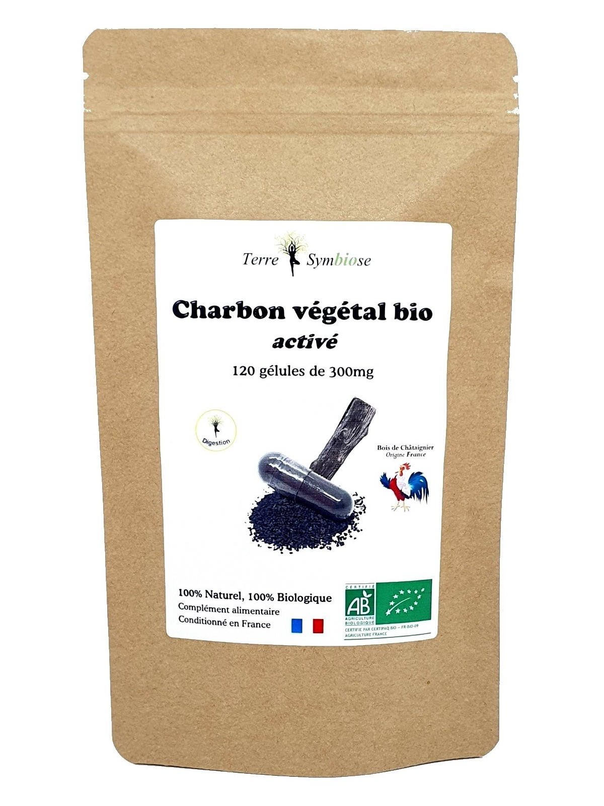 Charbon végétal activé Bio - 120 gélules de 300mg