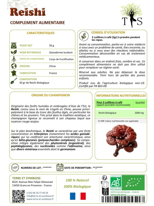 Reishi Bio - 50 gr de poudre