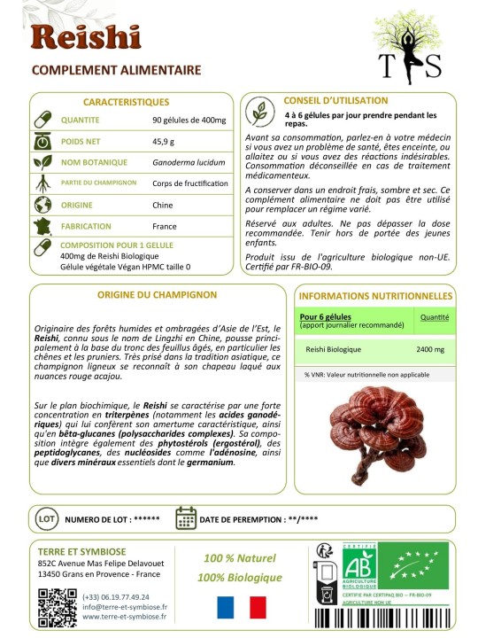 Reishi Bio - 90 gélules de 400mg